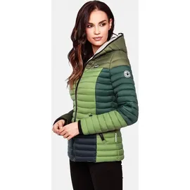 Navahoo Damen Stylische Steppjacke Colorblocking Übergangsjacke mit Kapuze Multikulti