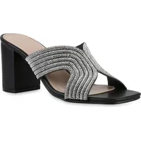 VAN HILL Damen Pantoletten Sandaletten Elegant Strass Party Cut-Outs Schuhe 841386 - -