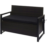 Mendler Poly-Rattan 2er Sitzbank HWC-F39, Gartenbank Truhenbank, Staufach Aufbewahrung Sitzkissen ~ braun, Kissen schwarz