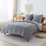 WUMIUER Plüsch Bettwäsche 240x220 cm Grau 3tlg Set, Winter Biber Warm Flauschig Bettbezug und 2 Kissenbezüge 80x80cm, Kuschelig Weich Cashmere Touch Flanell Fleece Bettdeckenbezug Bettdecke Cover