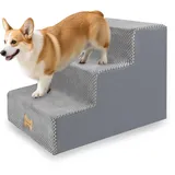 Nepfaivy Hundetreppe für Kleine Hunde 3-Stufig, Hundetreppe Hunderampe für Bett und Sofa aus Hochdichtem Schwamm, Haustiertreppe mit Abnehmbarem, Waschbarem Bezug und Rutschfestem Boden, 53x40x39cm