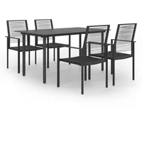 Garten-Essgruppe 5-teilig für 4 Personen, Rattan, Schwarz, wetterbeständig - Schwarz