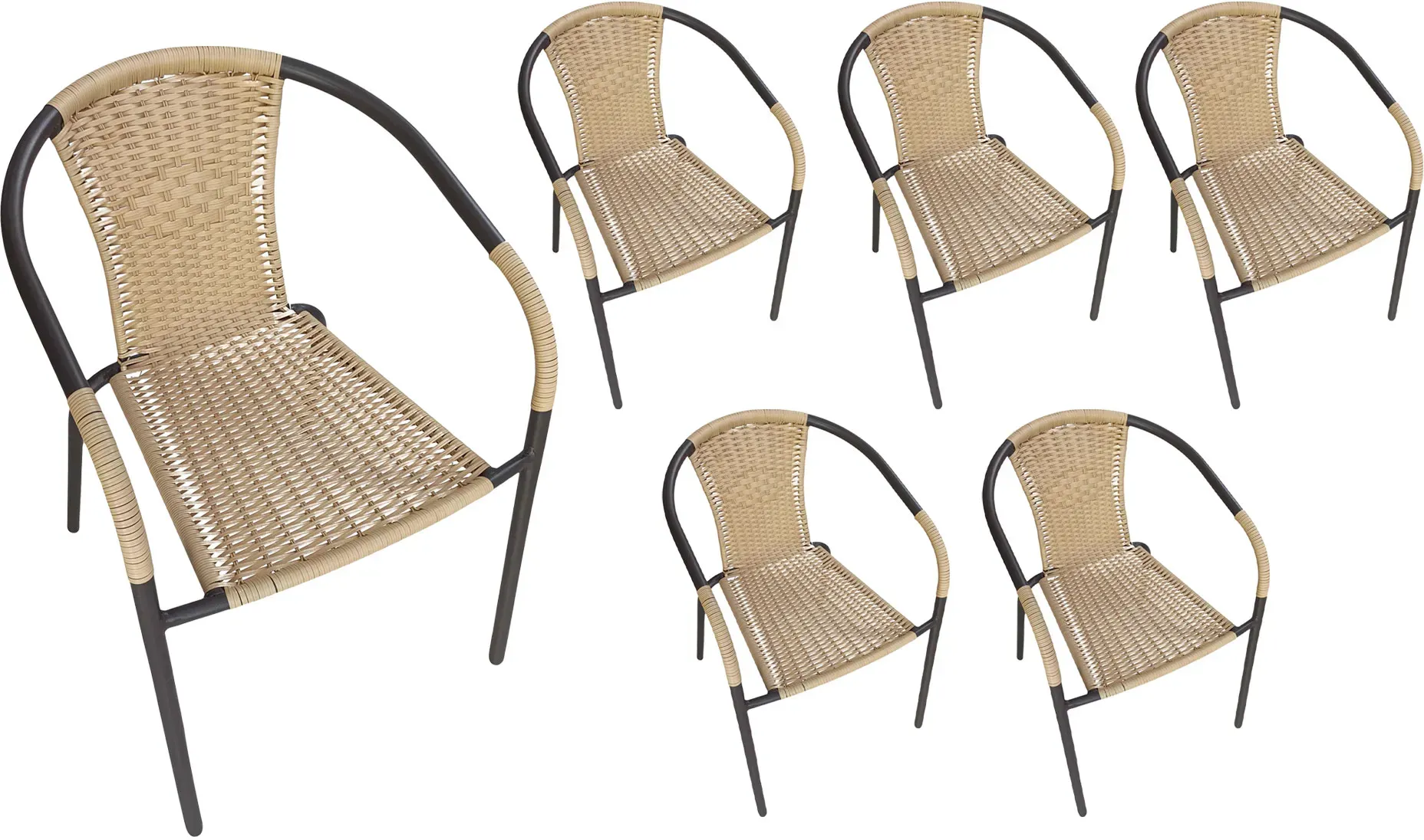 LC Garden »Garvista« 6er Set Gartenstühle Braun/Gelb Metall/PE-Rattan Stapelstühle Bistrostühle stapelbar