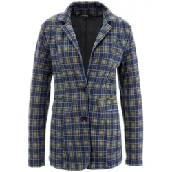Aniston SELECTED Damen Alltags-Blazer karierte Business-Jacke Anzug-Jacke 60669556 Blau/Orange - 48