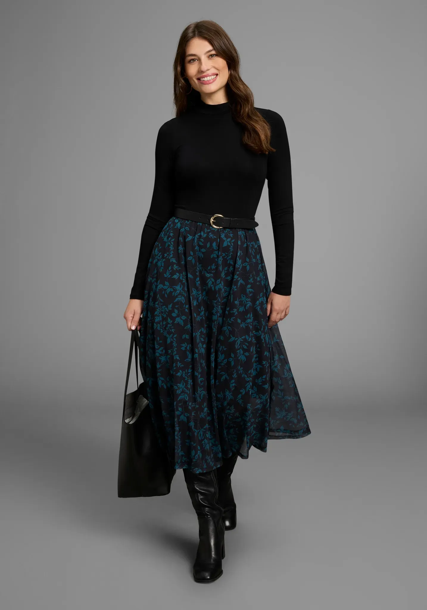 Meshkleid LAURA SCOTT, Damen, Gr. 48, N-Gr, schwarz (schwarz, gemustert), Obermaterial: 95% Viskose, 5% Elasthan. Futter: 100% Polyester. Rock: 95% Polyester, 5% Elasthan, bedruckt, gemustert, figurbetont wadenlang, Kleider, mit fließendem Meshrock
