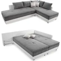 Ecksofa-Dauerschläfer Doppelbett Federkern Bettkasten Couch in Hellgrau Weiß / 15103 - Grau