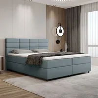 Panda möbel Boxspringbett 180x200, mit Bettkasten, Hellblau, Matratze und