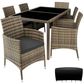 Tectake Rattan 7-tlg. natur/dunkelgrau inkl. Schutzhülle