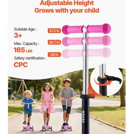 Vevor Scooter (3 Räder) ab 3 Jahren, Cityroller Kinderroller mit leuchtenden Rädern & höhenverstellbarem Lenker & rutschfestem Deck & leichtem Aluminiumrahmen, Tretroller bis zu 75 kg, Pink