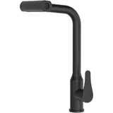 WLTEDRGO Wasserfall Wasserhahn Küche Ausziehbar, Hochdruck Küchenarmatur mit Brause, Armatur Küche mit 4 Strahlarten, 360° drehbar Mischbatterie Küche Spültischarmatur, Edelstahl Küchenarmatur Schwarz