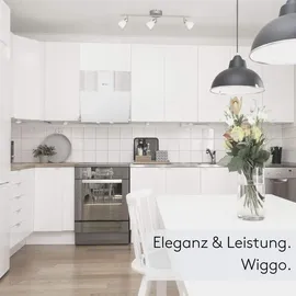 Wiggo Dunstabzugshaube 60cm kopffrei I Abluft Umluft Dunstabzug 300m3/h - LED Touch-Display 3 Stufen I Schräghaube inkl. Fettfilter & 2 x Kohlefilter I Abzugshaube mit Glasfront weiß