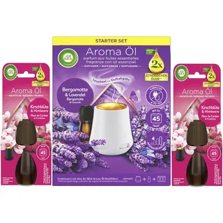 Air Wick Aroma-Öl Diffuser Starter-Set inklusive 1 Gerät, 1x20ml Bergamotte & Lavende & 2x20ml Kirschblüte & Himbeere Nachfüller
