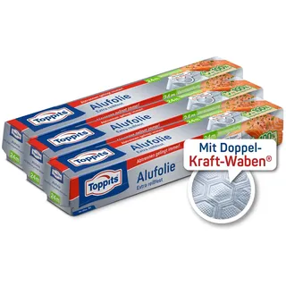 Toppits Alufolie 3x24m - Extra reißfest - 100% recyclebar - Formstabil und hitzebeständig