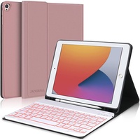 JADEMALL Tastatur Hülle für iPad 9 Gen./8 Gen./7 Gen. 2021/2020/2019/ iPad Air 3/ iPad 10.5 Zoll, Magnetische QWERTZ Bluetooth Beleuchtete Tastatur Kompatibel mit iPad 10.2 Zoll, Roségold