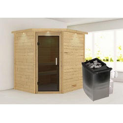 KARIBU Sauna »Mia«, inkl. 9 kW Saunaofen mit integrierter Steuerung, für 3 Personen - beige
