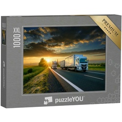puzzleYOU Puzzle Puzzle 1000 Teile XXL „Überholende Lastwagen auf einer Straße“, 1000 Puzzleteile, puzzleYOU-Kollektionen Trucks & LKW