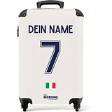 NoBoringSuitcases.com Handgepäck Koffer, Koffer Personalisiert, Reisekoffer, Reisetasche mit Rollen, Koffer Handgepäck, Trolley Handgepäck 55x40x20 cm (Fußball - Auswärtstrikot Italien 2022 - Weiß)