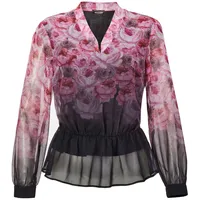 GOLDNER Florale Printbluse mit V-Ausschnitt Schwarz 19