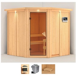 Karibu Sauna Jarla, BxTxH: 196 x 196 x 198 cm, 68 mm, (Set) 9-kW-Ofen mit externer Steuerung beige