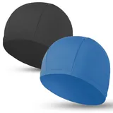 Badekappen aus Stoff für Damen, Herren und Kinder, Stoff, langlebig, nicht wasserdicht, elastisch, für langes und kurzes Haar, Schwarz und Seeblau, 2 Stück