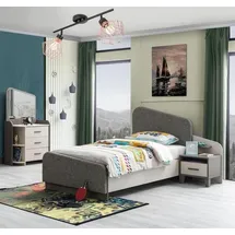 JV Möbel Grau Kinderzimmer Set Kinderbett, Nachttisch Kommode, Moderne Top-Qualität Möbel