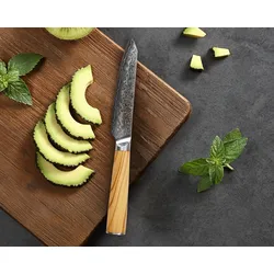 Wakoli Oribu Damastmesser Allzweckmesser I 11,50cm Klinge I Olivenholzgriff