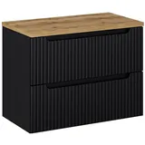 Lomadox Waschbeckenschrank NEWPORT-56-BLACK 80 cm Waschtisch-Unterschrank 40 cm schwarz gerillt Eiche 2 Auszüge schwarz