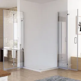 MIQU Eck-Duschkabine mit Falttür rechts 90 x 90 cm Silber/Transparent ESG Glas
