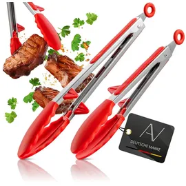 AVANA Küchenzange Edelstahl mit integriertem Standfuß Silikon 2er Set Rot