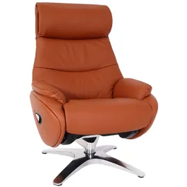 Mendler Relaxsessel mit Hocker HWC-K98, Fernsehsessel Sessel, Liegefunktion drehbar, Metall Echtleder/Kunstleder ~ braun
