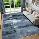 FTCJWL 160x230cm Teppich Waschbar Modern Abstrakt - Kurzflor rutschfest für Wohnzimmer & Schlafzimmer - Pflegeleicht in Blau Grau Schwarz, Saugroboter geeignet