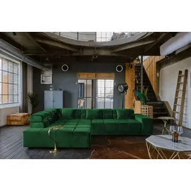 KAWOLA Sofa NEVADA Ecksofa Velvet smaragd Recamiere links - Grün