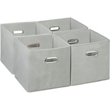 Relaxdays Aufbewahrungsbox 4er Set, Faltbare Regalboxen, HxBxT: 30x30x30 cm, mit Griffen, Faltboxen für Regale, grau