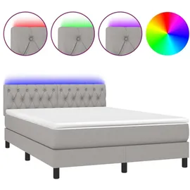vidaXL Boxspringbett mit Matratze & LED Hellgrau 140x200 cm Stoff