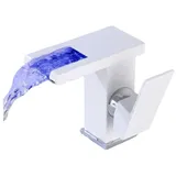 Led-wasserfall-waschtischarmatur (weiß), Moderne, Elegante Design-waschtischarmatur Aus Messing, Warm- Und Kaltwasser Verfügbar, 3 Farbwechsel
