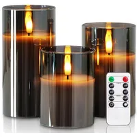 AFKSMILE LED-Kerze LED-Echtwachs-Glaskerzen mit Fernbedienung, 3er Set (3-tlg)