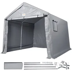 VEVOR Zeltgarage 213,4 x 365,8 x 224,3 cm Garagenzelt aus verzinkten Stahlstangen und einer dreischichtigen 240G-PE-Abdeckung Lagerzelt Carport 168 x 113 x 185 cm Zelttürgröße Gerätezelt Grau