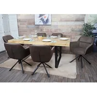 6er-Set Esszimmerstuhl HWC-K33, Küchenstuhl Stuhl, drehbar Auto-Position, Stoff/Textil Kunstleder, braun-dunkelbraun