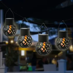 LED Solar Hängeleuchte Feuerball Kugelleuchte mit Flammeneffekt 4St.