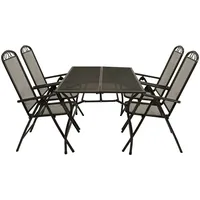 DEGAMO Gartengarnitur Sitzgruppe Gartenset CLASSIC 5-teilig (4x Klappsessel, 1x Tisch 90x150cm), Streckmetall anthrazit - Grau