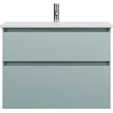 Burgbad Lin20 Keramik-Waschtisch inklusive Waschtischunterschrank, 2 Auszüge, 830x415x622mm, SGHD083F5395C0001, Farbe: Eisblau Matt / Rückwand Anthrazitgrau