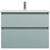 Burgbad Lin20 Keramik-Waschtisch inklusive Waschtischunterschrank, 2 Auszüge, 830x415x622mm, SGHD083F5395C0001, Farbe: Eisblau Matt / Rückwand Anthrazitgrau
