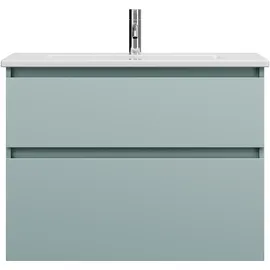 Burgbad Lin20 Keramik-Waschtisch inklusive Waschtischunterschrank, 2 Auszüge, 830x415x622mm, SGHD083F5395C0001, Farbe: Eisblau Matt / Rückwand Anthrazitgrau