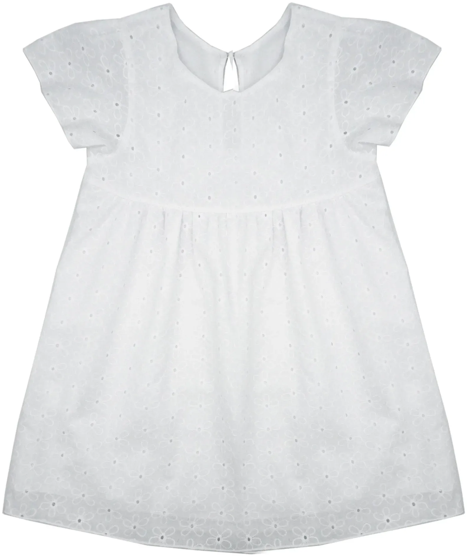 Blusenkleid MAXIMO, Mädchen, Gr. 122/128, N-Gr, weiß (schneeweiß, blütenstickerei), Web, Obermaterial: 100% Baumwolle, Kleider Blusenkleid, Schneeweiß, Blütenstickerei, Rundhalsausschnitt, Kleinkind, Mädchen
