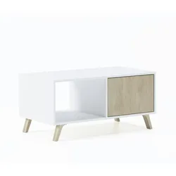 SKRAUT HOME Couchtisch mit Türen, Esszimmer, Modell WIND, Farbe Struktur Weiß, Farbe Türen Eiche, Maße 92x50x45cm hoch. - MESAWINDBLAPUCC