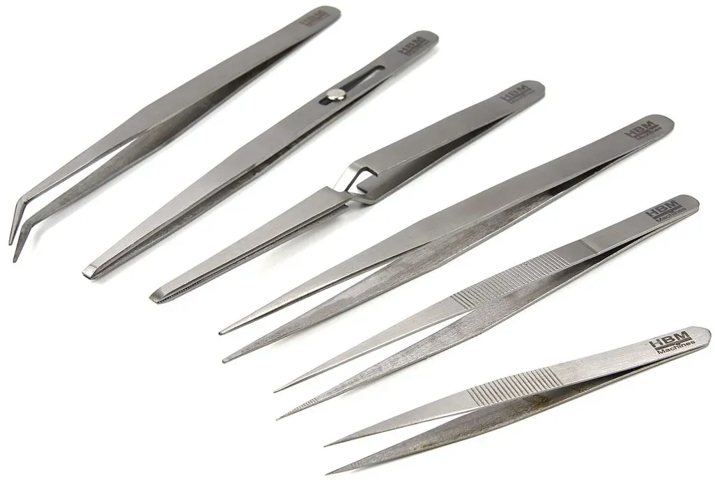 HBM 6-teiliges Pinzettenset aus Edelstahl
