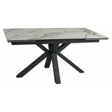 Esstisch Küchentisch Columbus Ceramic 160-240x90x76cm Farbe wählbar ausziehbarweiß Marmor matt / schwarz matt - Weiß/Schwarz