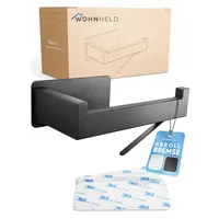 wohnheld WOHNHELD® Toilettenpapierhalter ohne Bohren | Mit Abroll-Bremse | Extrem stabile Klebemontage | Edelstahl WC Klopapierhalter Schwarz