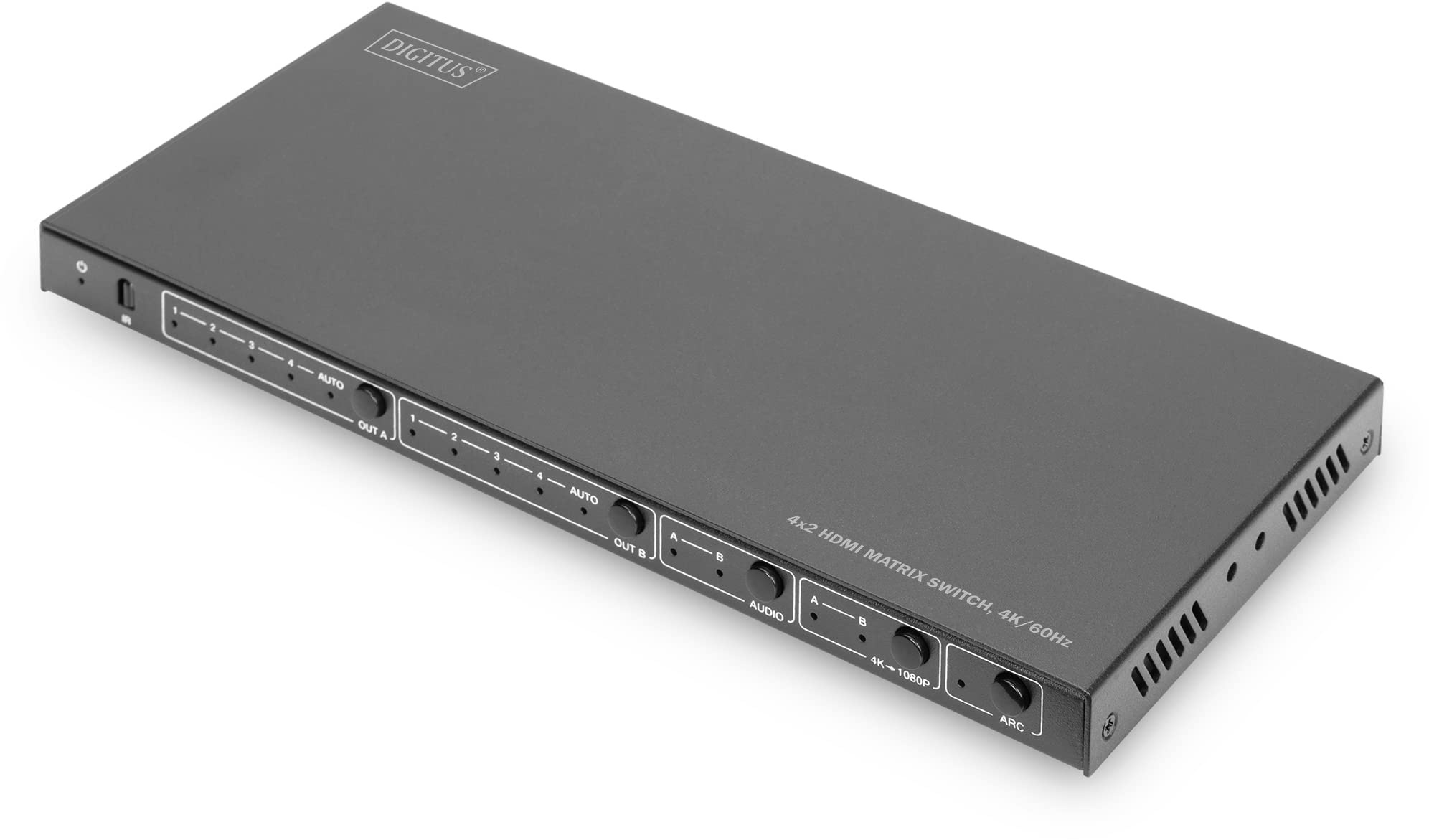 DIGITUS 4x2 HDMI Matrix Switch, 4K/60Hz Scaler, EDID, ARC, HDCP 2.2, 18 Gbps, schwarz, DS-55509