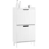SoBuy Schuhschrank schmal Schuhregal mit 2 Ablageflächen Schuhkommode Schuhablage Weiß Holzwerkstoff, Metall, 50x90x19 cm, Garderobe, Schuhaufbewahrung, Schuhkipper